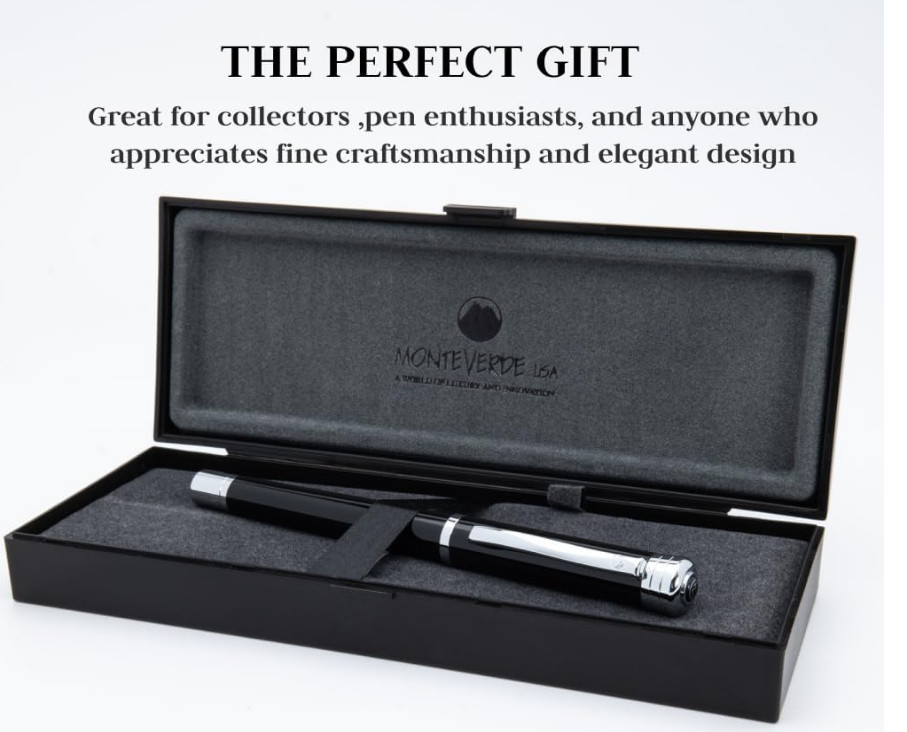 Monteverde Strata Fountain Pen, Black & Chrome with OMNIFLEX (pen only) New