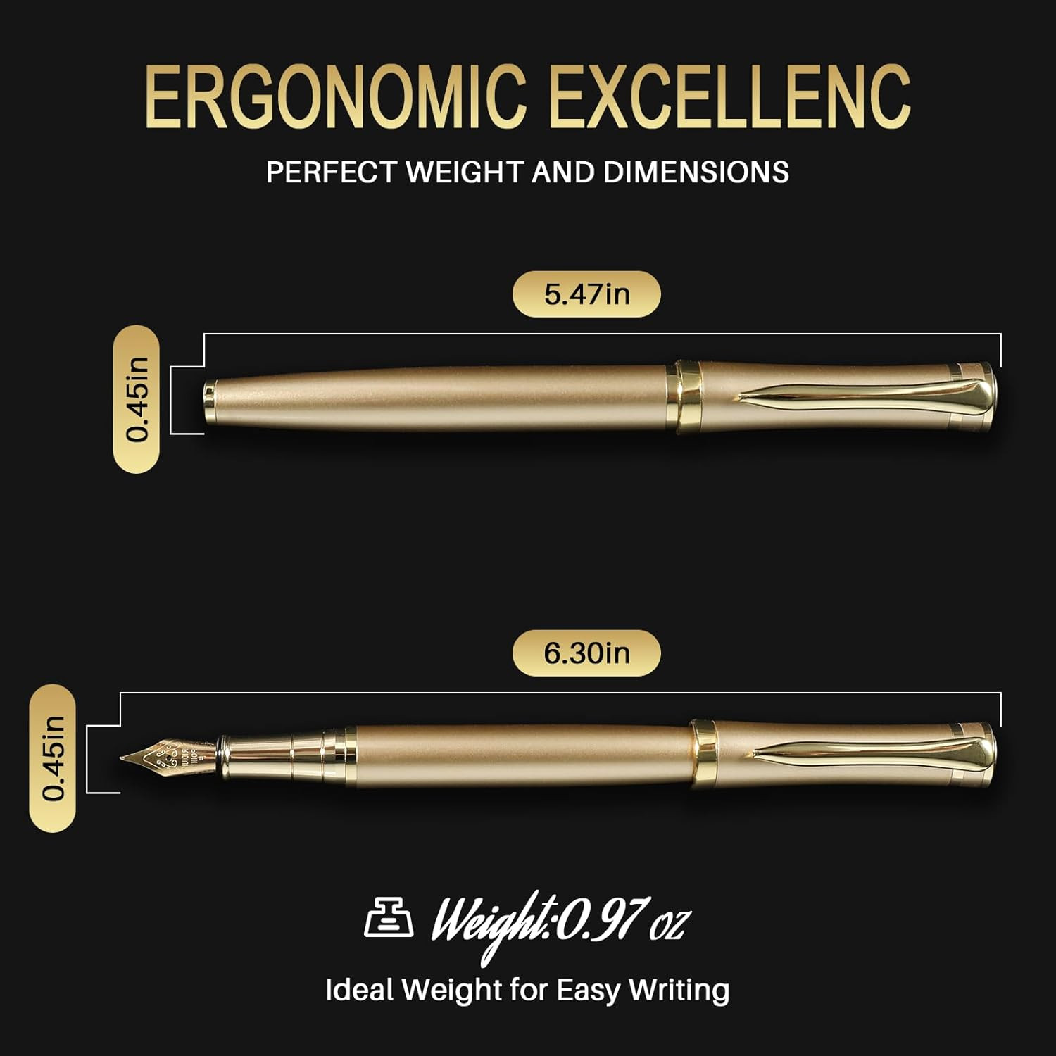 Luxury Gold Fountain Pen Fine Nib Set with Ink Cartridges, Converter & Case