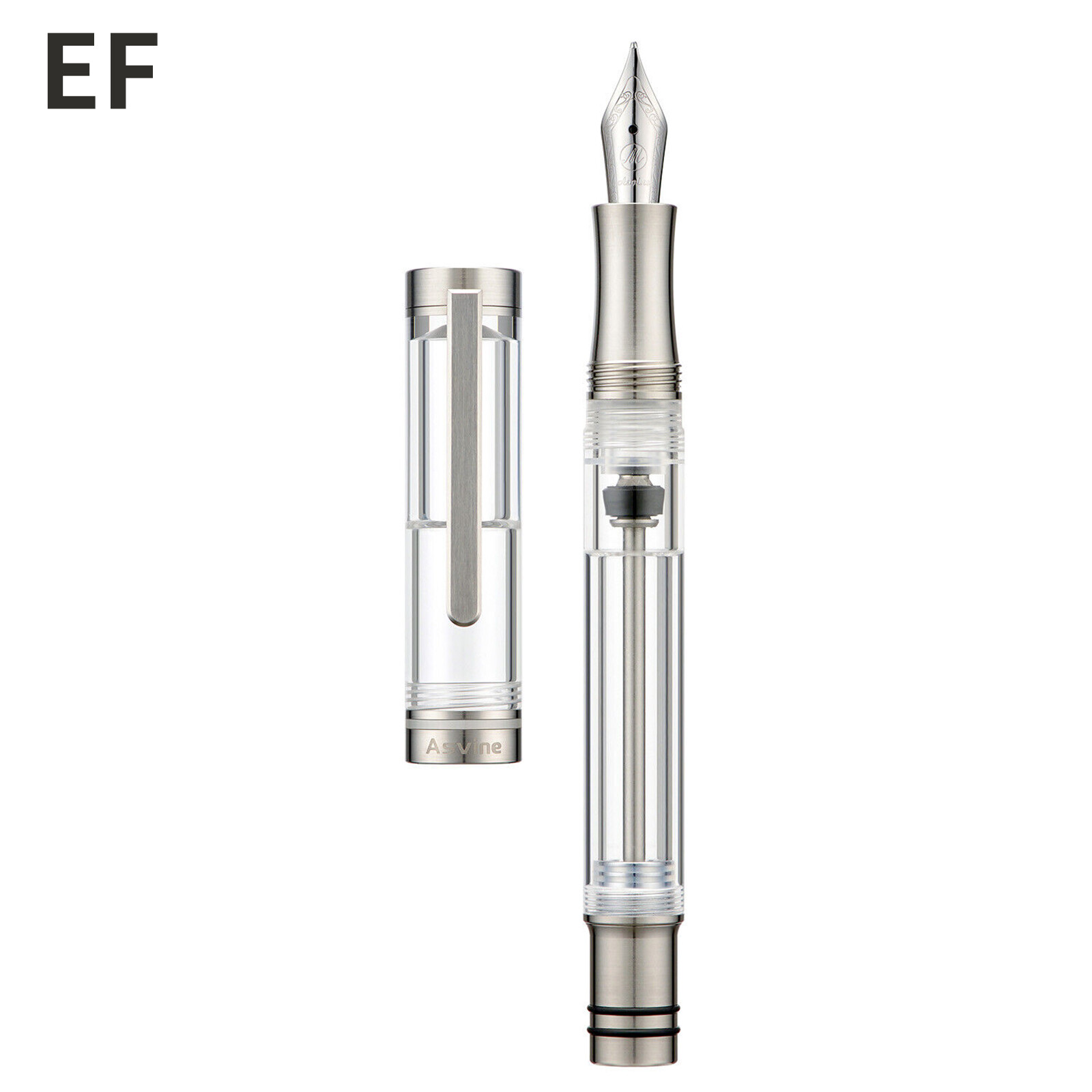Asvine V200 Titanium Fountain Pen Vacuum Filling, EF/F/M/B Nib Clear Acrylic Pen