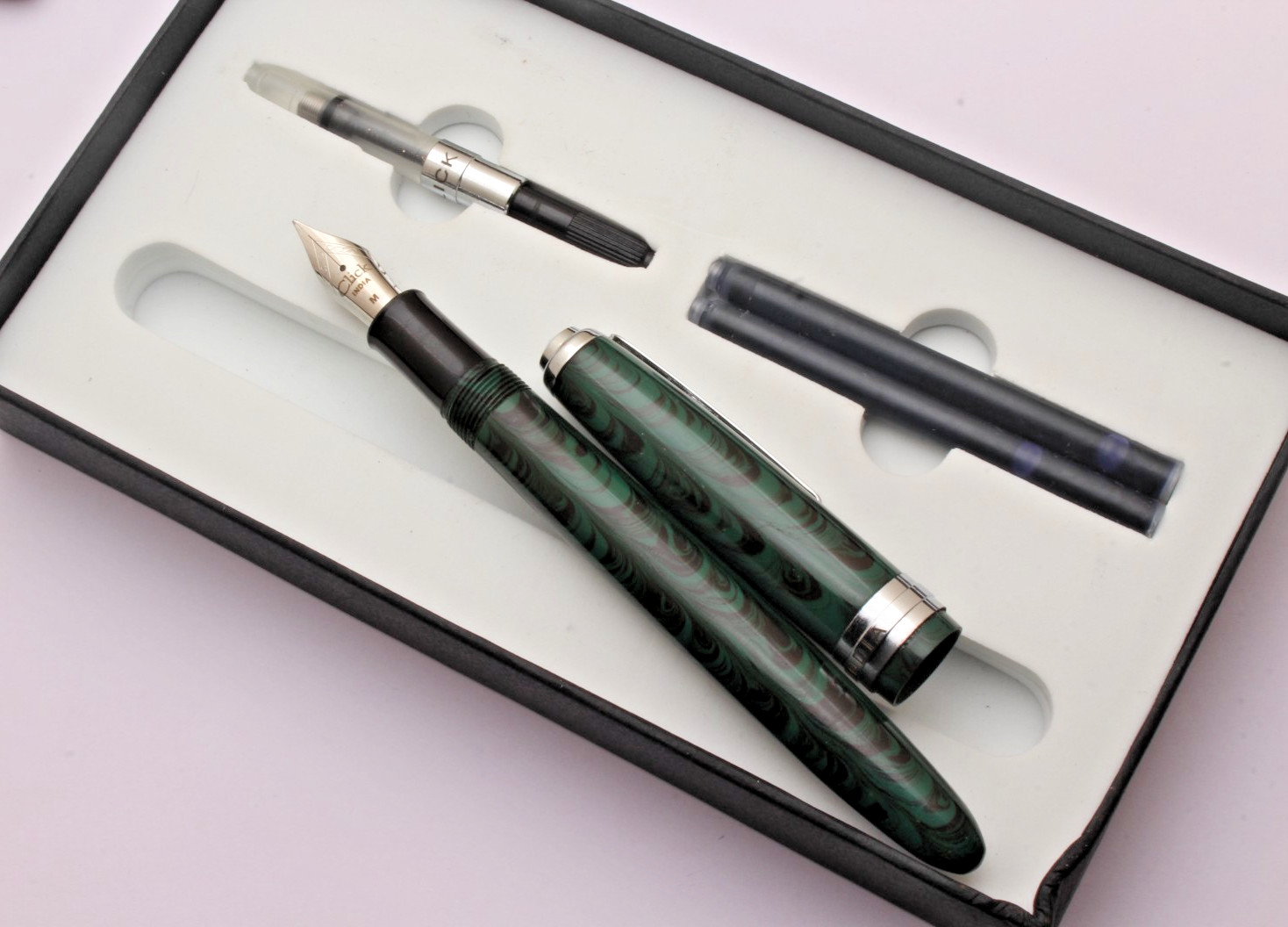 Click Falcon Dual Color Ebonite Body Fountain Pen With Chrome Trims New In Box
