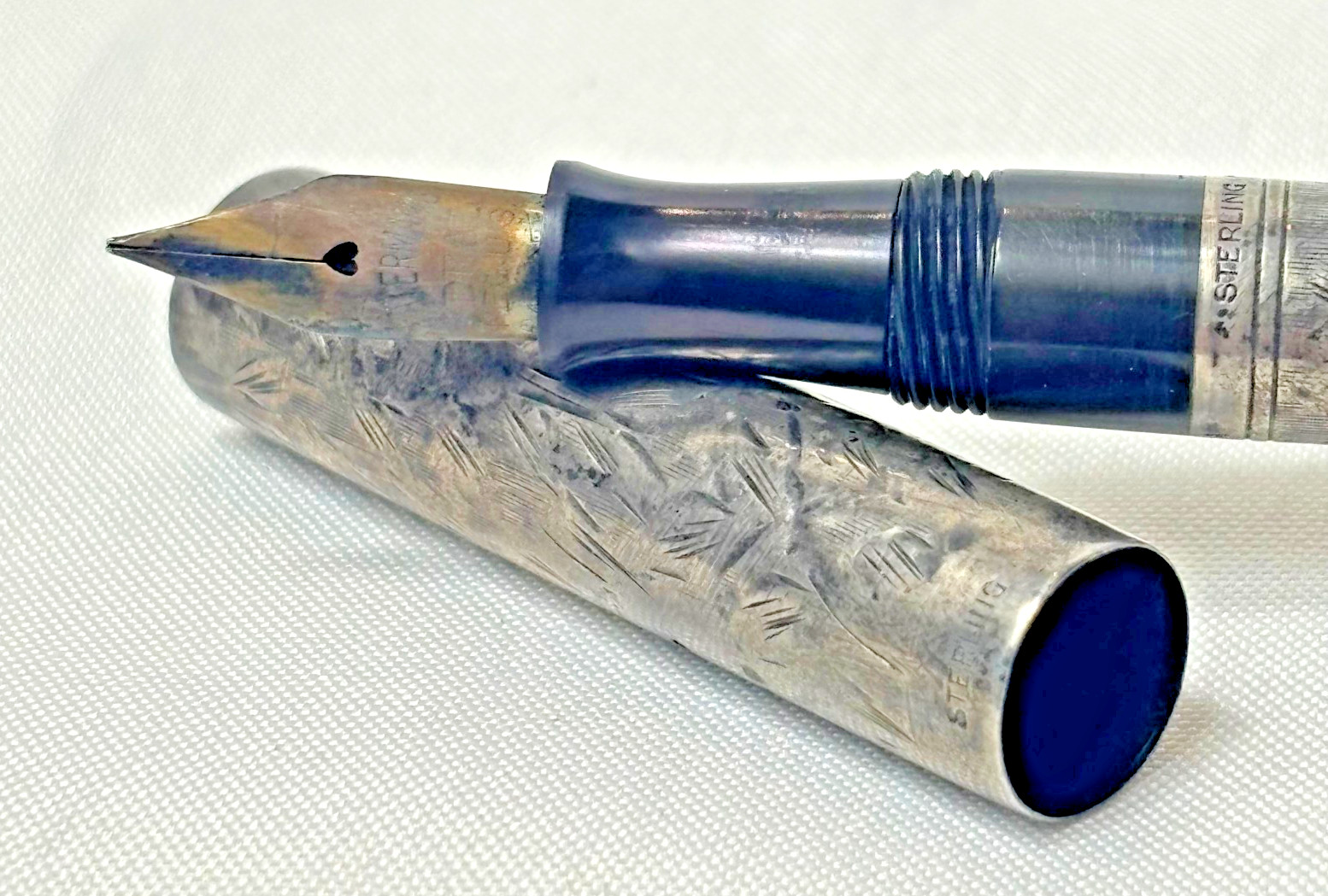 1920’s Waterman’s 452 1/2 LEC Fountain Pen Ideal Sterling Silver Vine Lever Fill