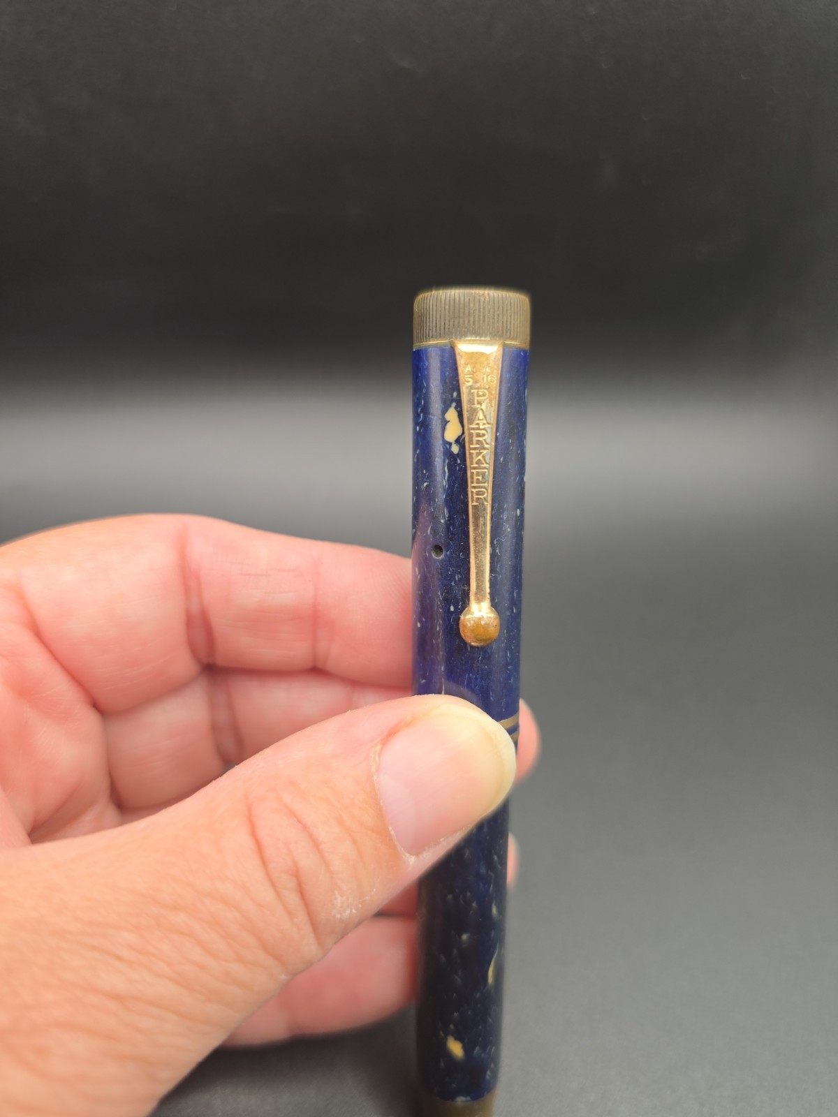 VTG 1920s Parker Duofold Lucky Curve Fountain Pen in Lapis Lazuli Blue Restorati