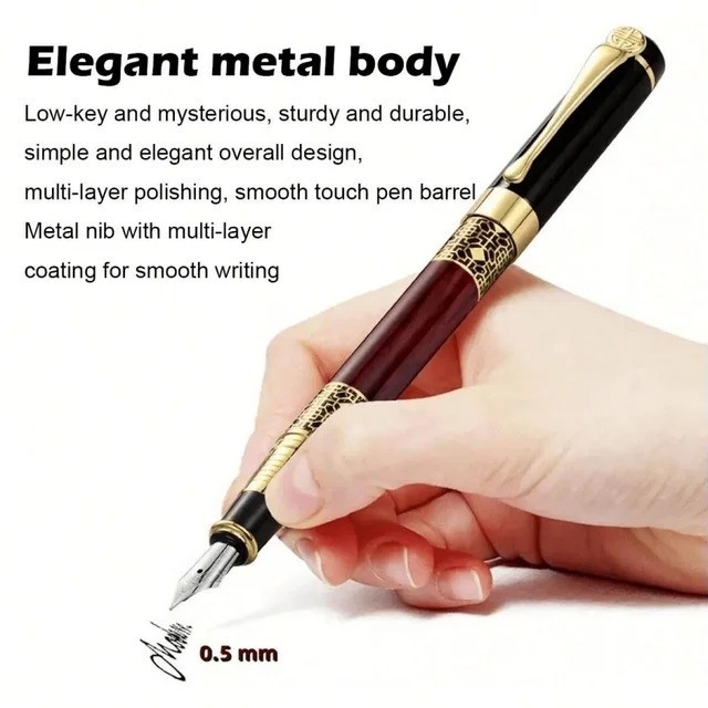 Fine Nib Fountain Pen with 10 Ink Cartridges Metal Refillable Calligraphy Pen