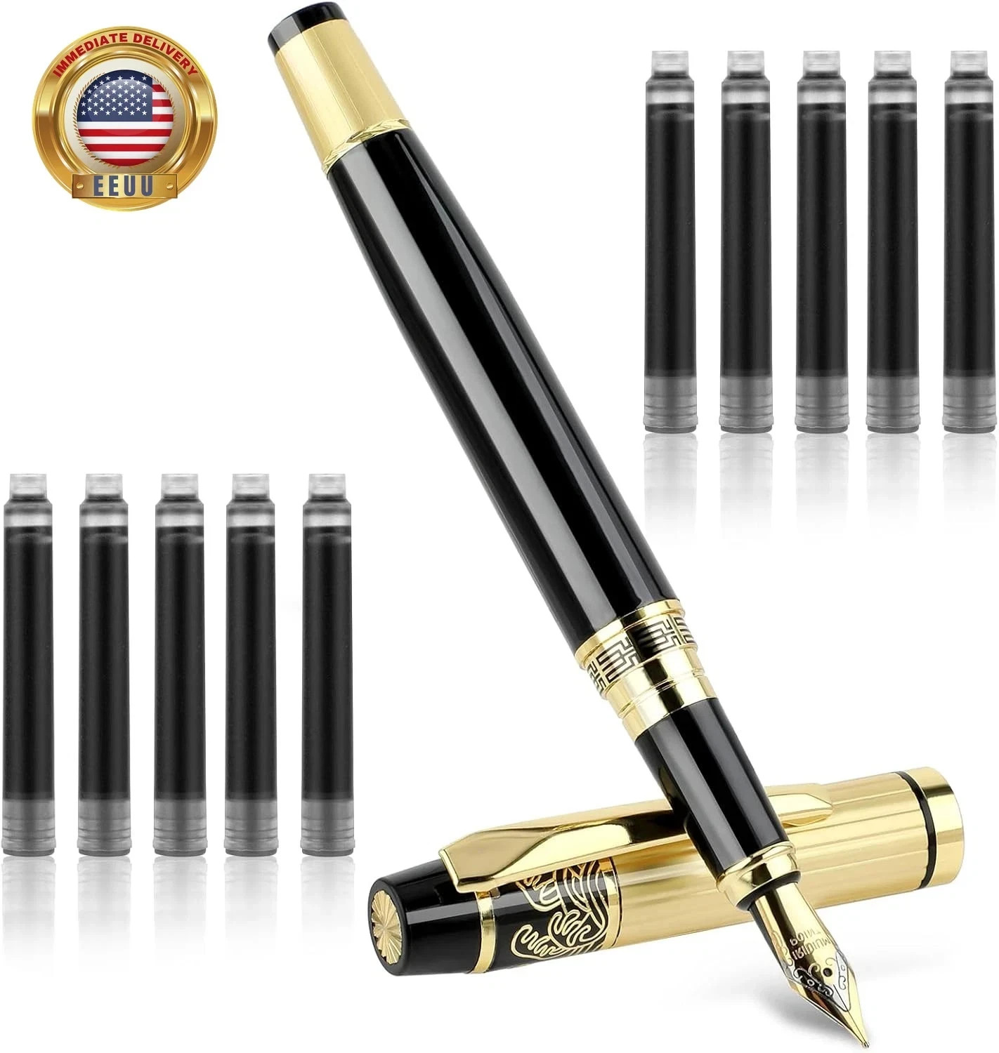 Metal Fountain Pens Set, 0.5Mm Luxury Fine Point Fountain Pen, with 10 2.6Mm Ink
