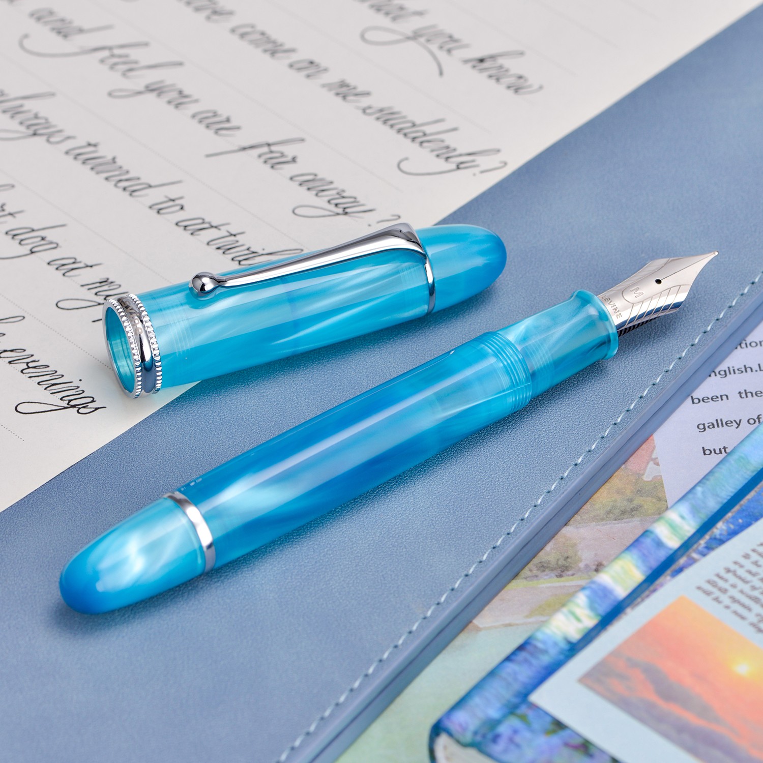 Asvine V800 Vacuum Filling Fountain Pen NO.8 EF/F/M/Stub 1.1 Nib, Lake Blue