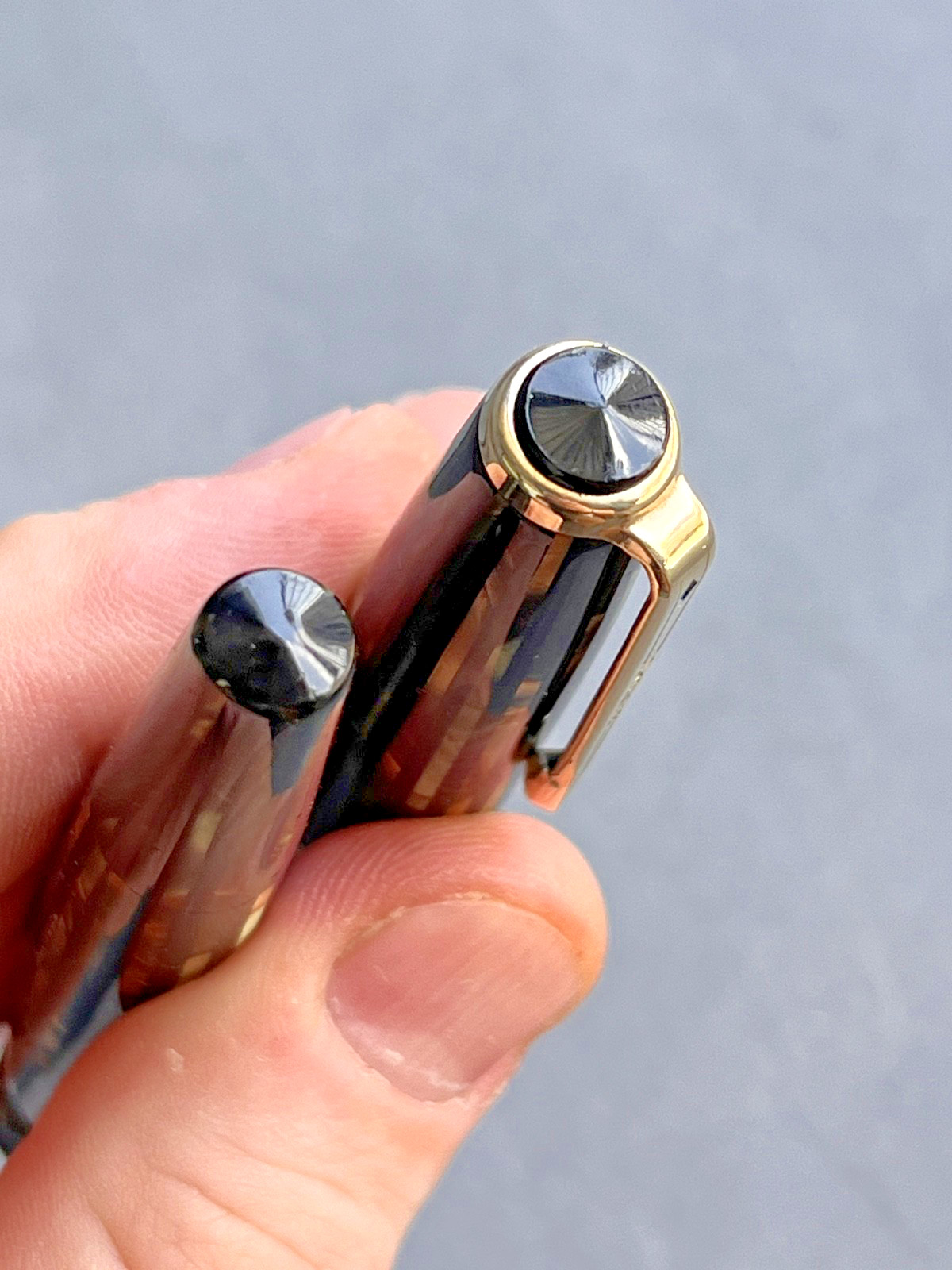 Parker Brown/Green Striped Duofold, Vac-Filler, 14K nib/trim, Fully Restored