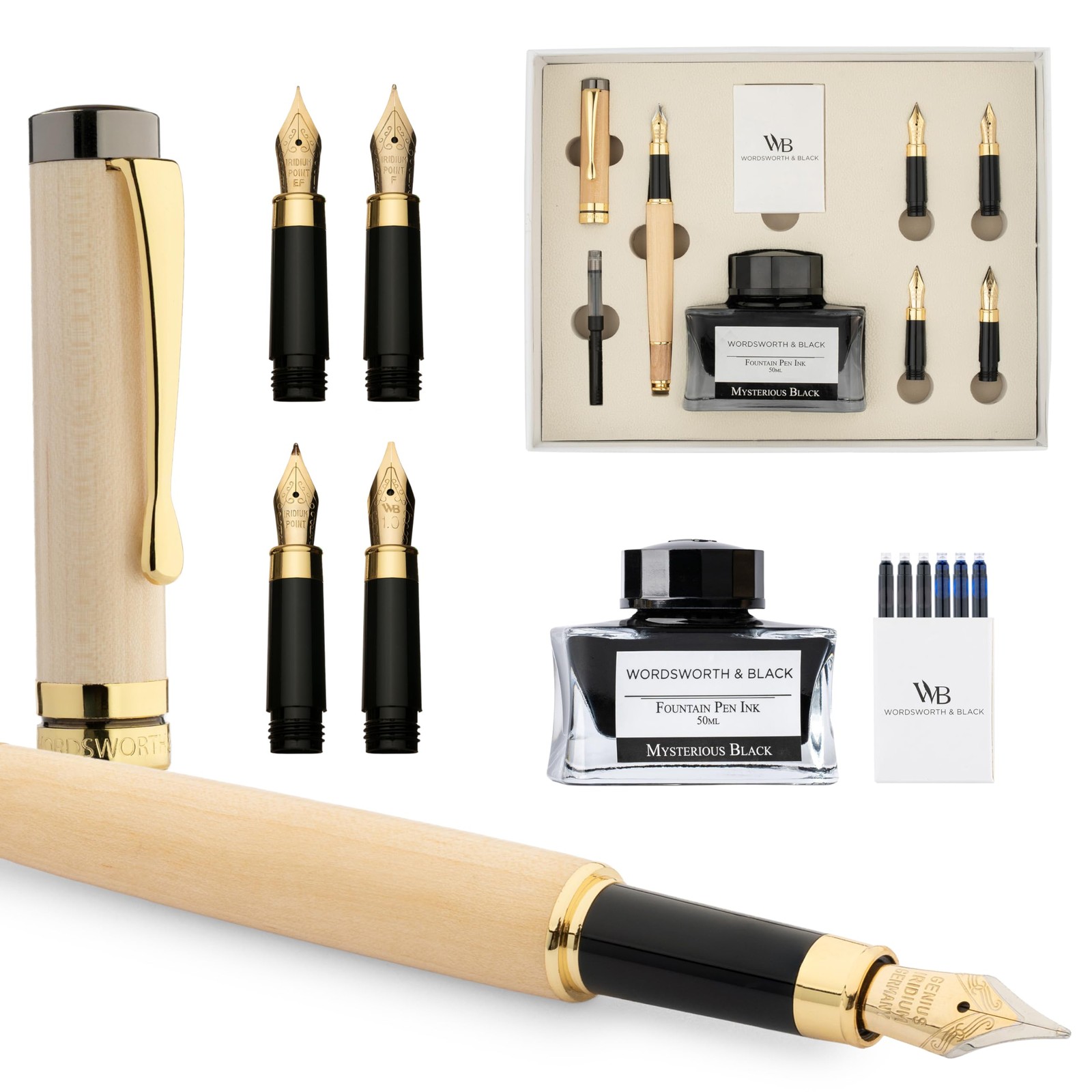 & Fountain Pen Gift Set Includes Ink Bottle 6 Cartridges