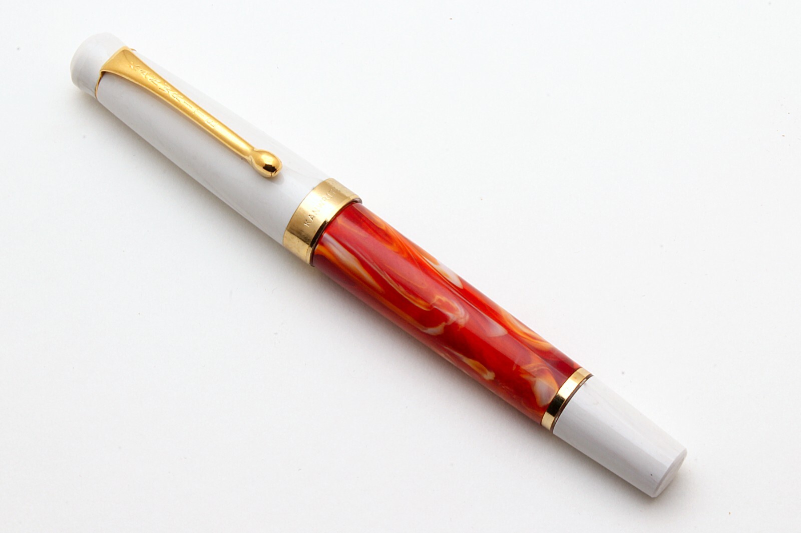 Kanwrite Heritage Orange & White Acrylic Piston System Fountain Pen New With Box