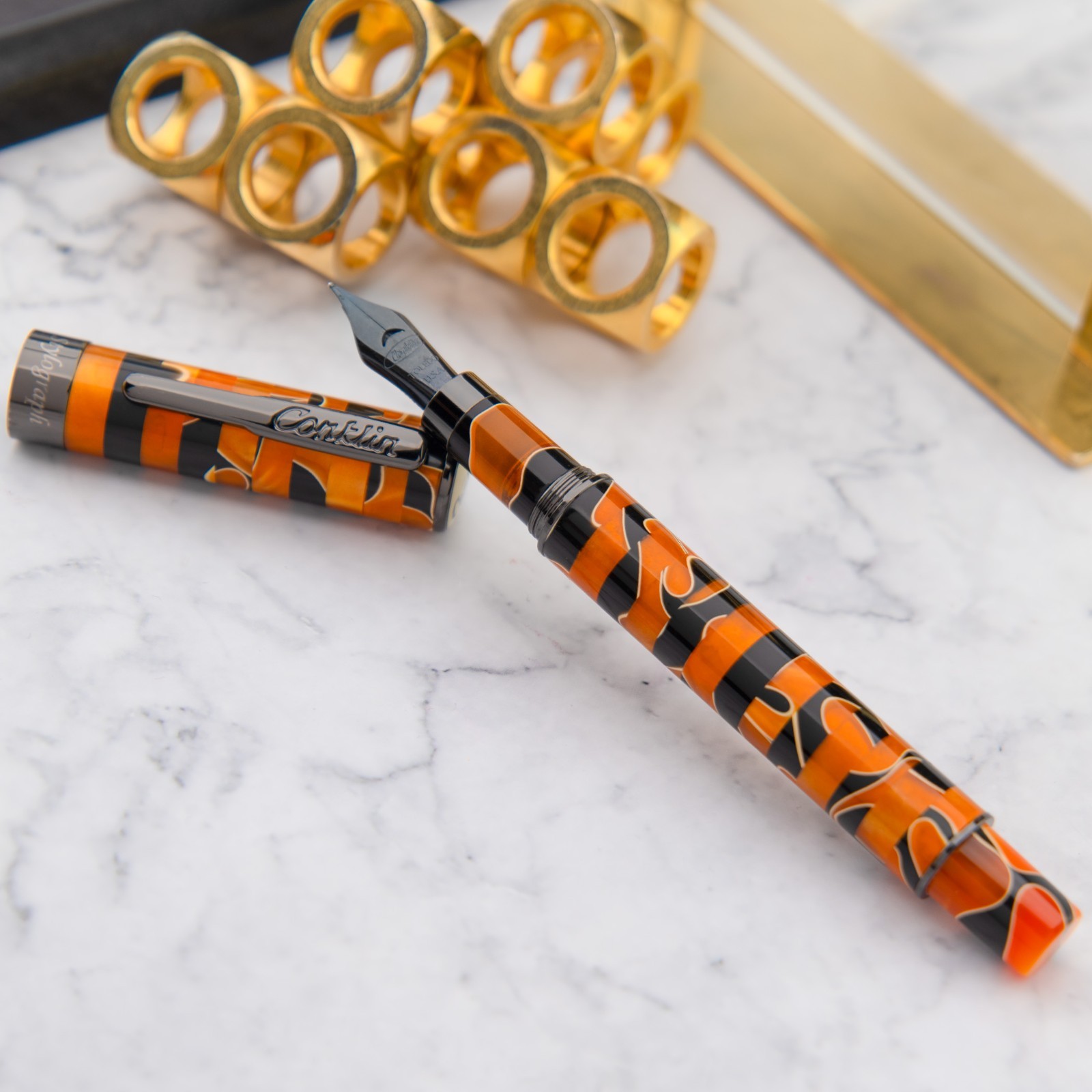 Conklin Stylograph Mosaic Orange Black Fountain Pen Mint Luxury Nibs Variation