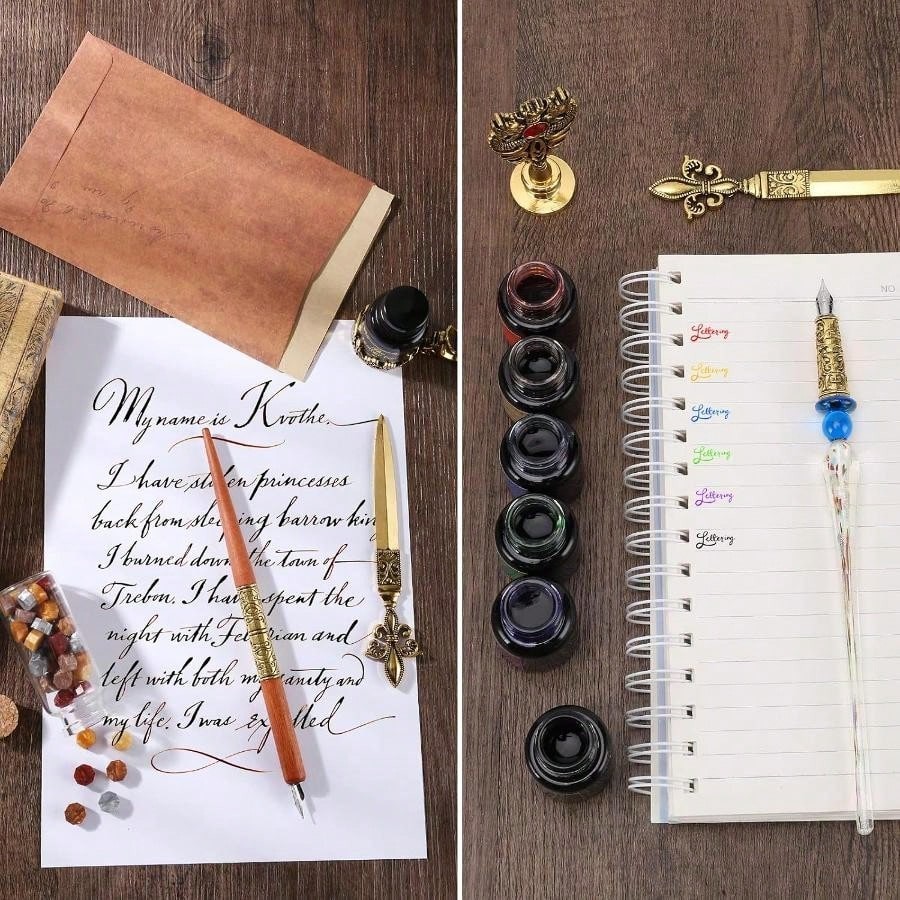 Modern Aesthetic Glass Dip Pen Ink Set for Calligraphy Wax Seal Writing Gift