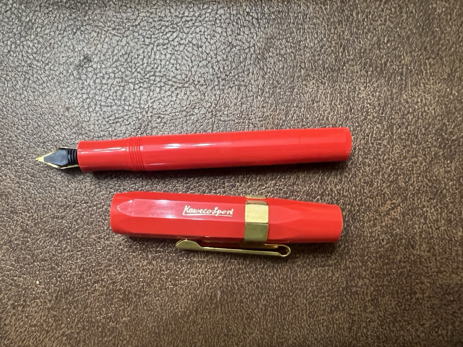 Kaweco Sport Fountain Pen, Red Plastic, Gold Trim, Medium (M) SS Nib