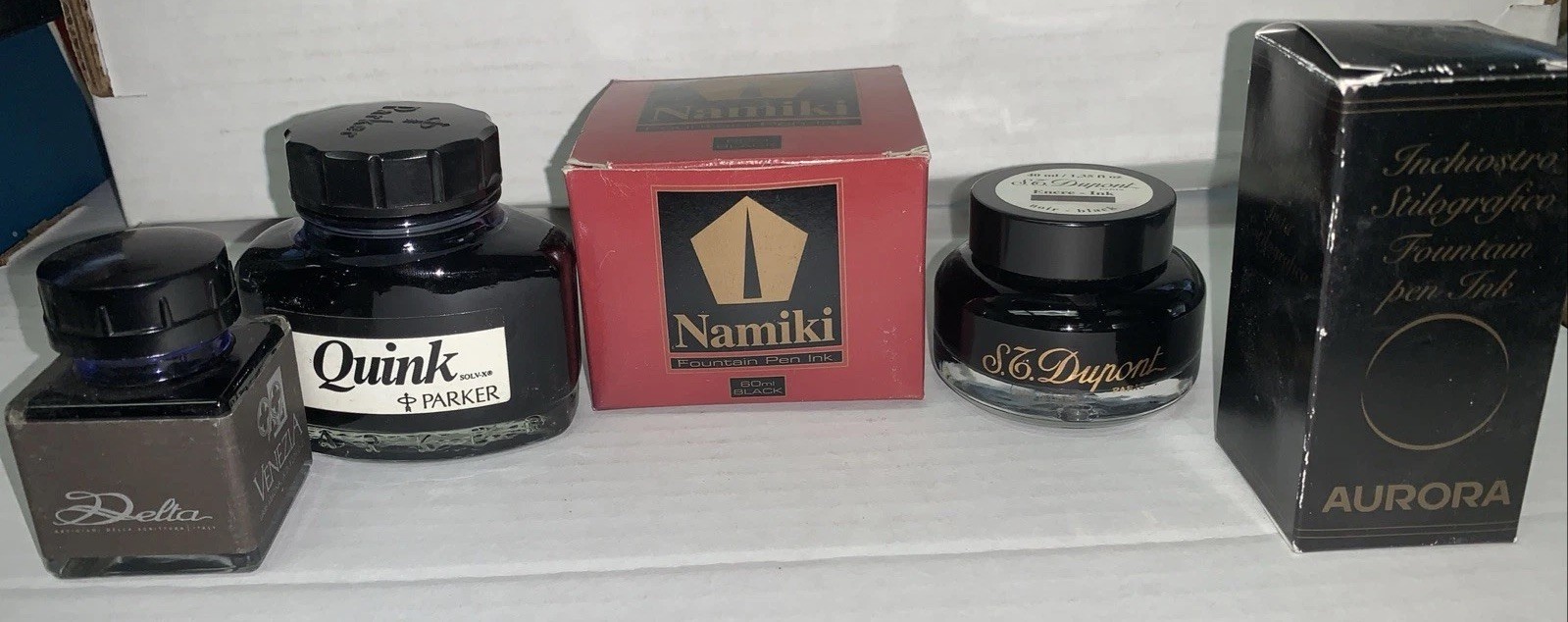 5 Ink Bottles – Aurora Namiki DuPont Delta Parker 4 Black 1 Blue 95-100%