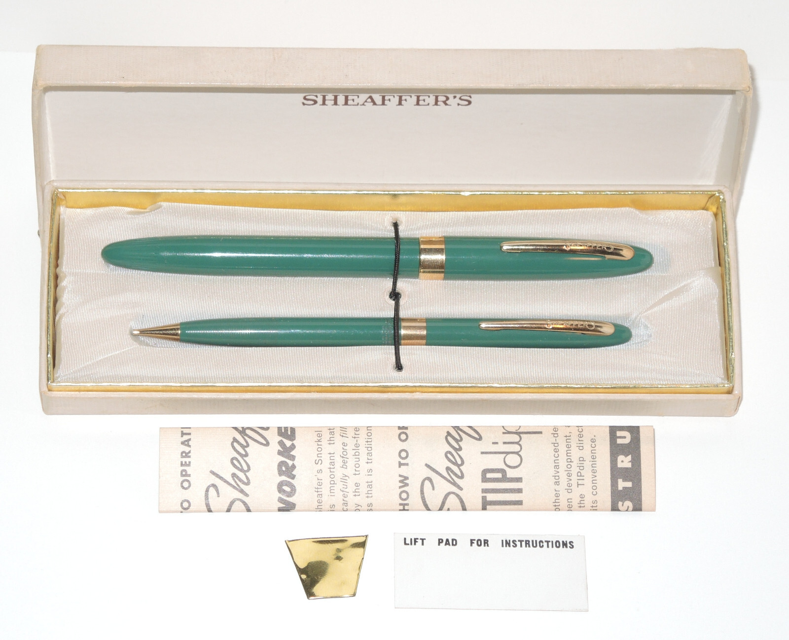 SHEAFFER SNORKEL CLIPPER FOUNTAIN PEN PENCIL SET IN GREEN PALLADIUM NIB ~ MINTY!