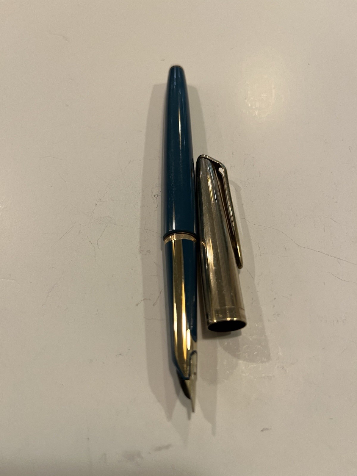 Vintage Waterman C/F Blue Fountain Pen 14K Fine Flex Nib Made USA Untested