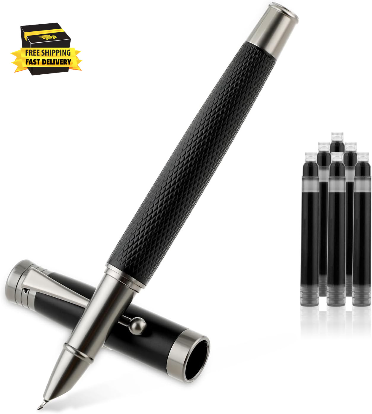 Luxury Fountain Pen Set, Metal Fountain Pen with 6 2.6Mm Ink Cartridges Smooth W