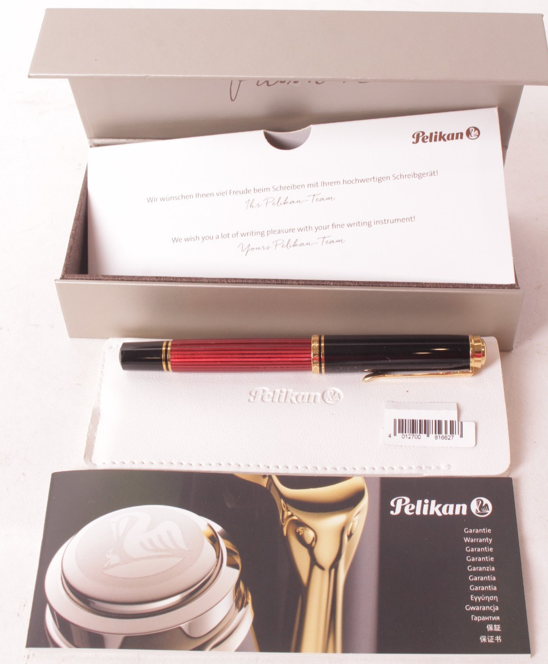 NEW Pelikan Souveran M800 Fountain Pen – 18K gold, Black / Red – Medium nib
