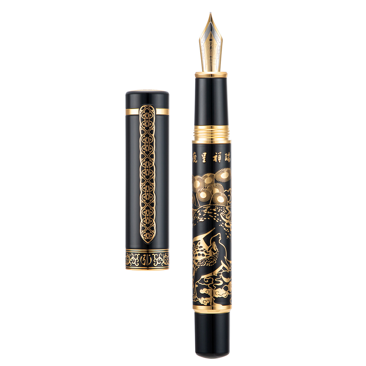 Hongdian 8037 Metal Fountain Pen with Ink Converter Deer Painting EF/F Nib Pen