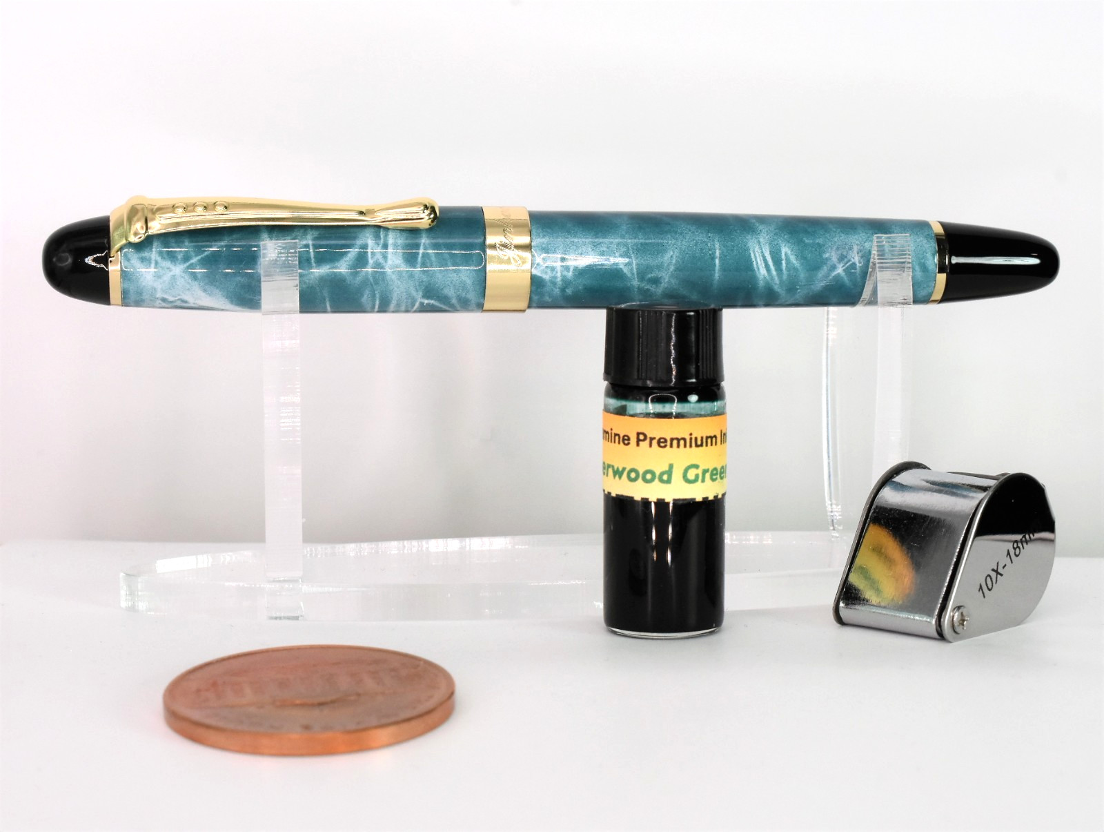 NEW MALACHITE JINHAO X450 FOUNTAIN PEN W/ GOLD PLATED FINE NIB & QUALITY INK