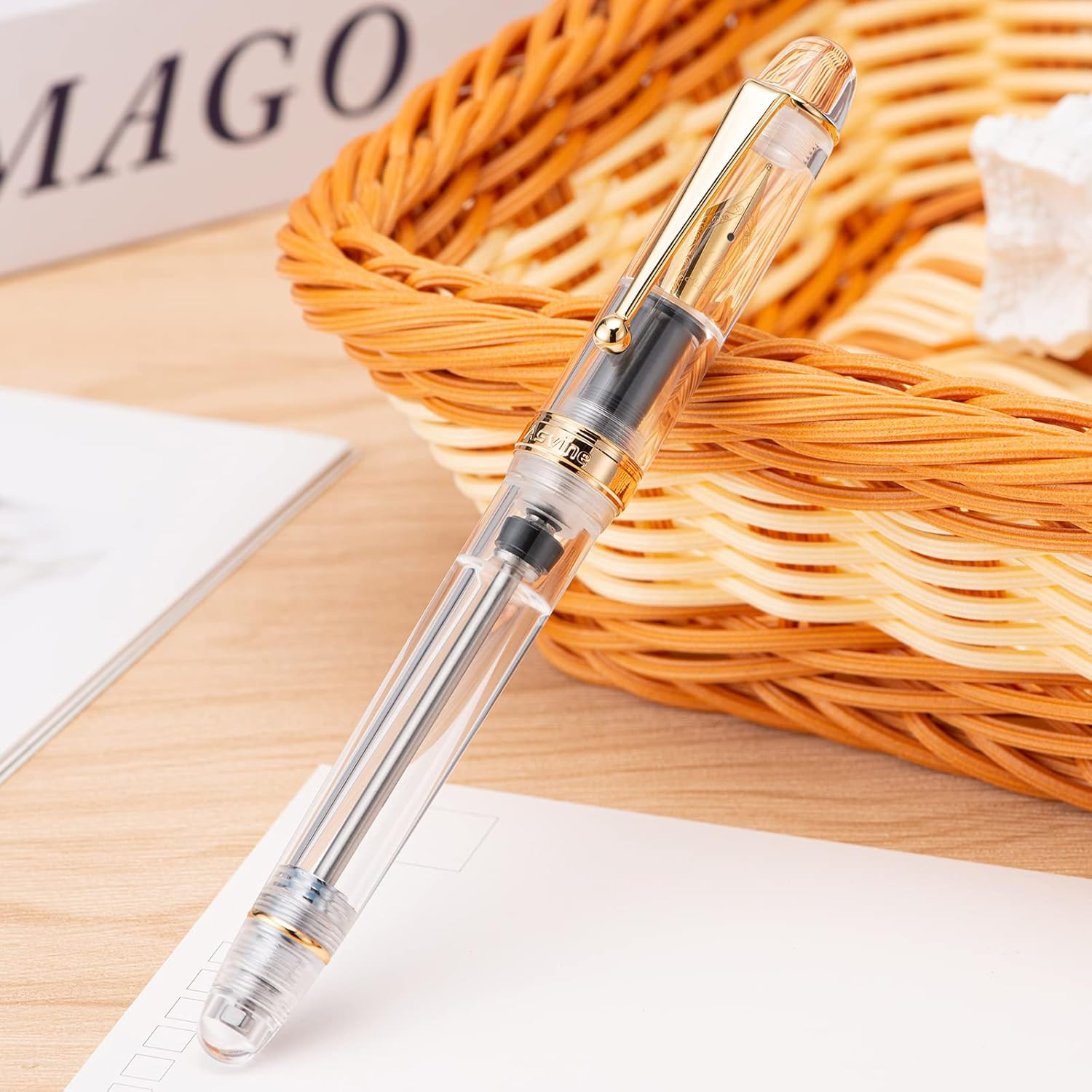 Asvine V126 Vacuum Filling Fountain Pen Extra Fine Nib, Transparent Clear