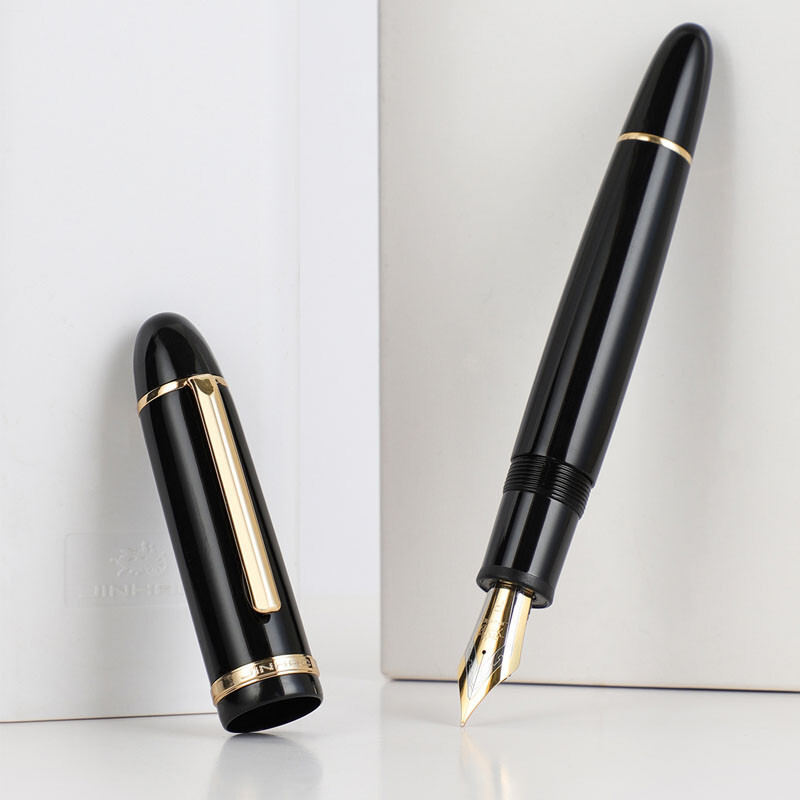 4PCS JinHao X159 Acrylic Black Fountain Pen Gold Clip Extended Fine 0.5mm Nib#MJ
