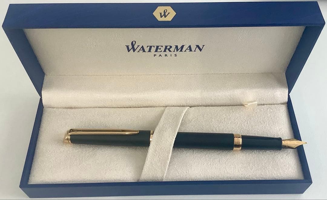 Waterman Black Fountain Pen Gold Trim Replacement Ink Cartridges Japan Unused