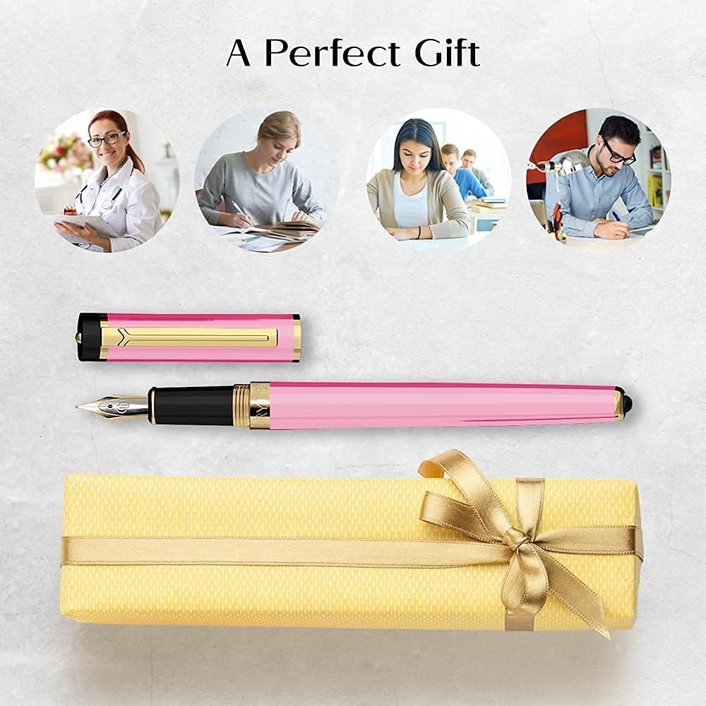 Sleek Luscious Pink Fountain Pen Gift Set – 24 Inks Included