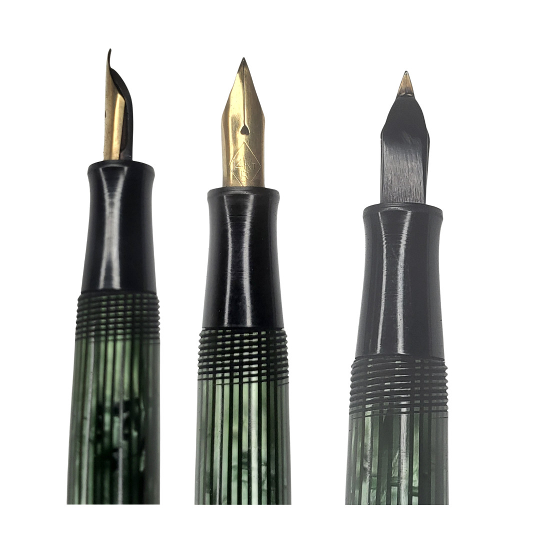Rare 1st Gen Vintage Waterman Skywriter Striated Green Pen 14Kt Flex Nib Canada
