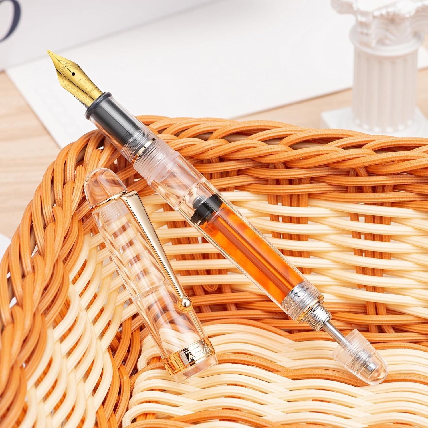 V126 Vacuum Filling Fountain Pen – Clear Acrylic Stub Nib 1.1mm for Calligraphy