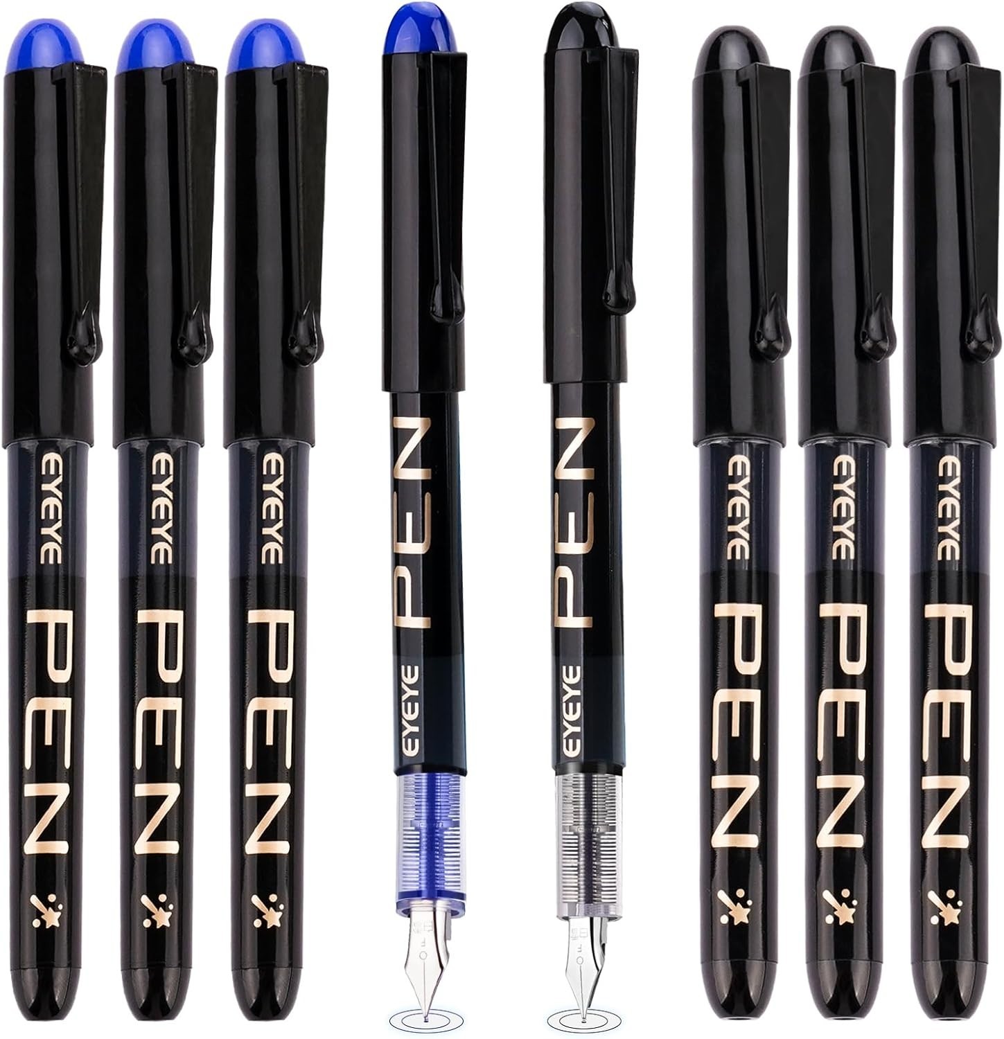 Disposable Fountain Pens Fine Point, 4 Black 4 Blue Fountain Pens for Writing…