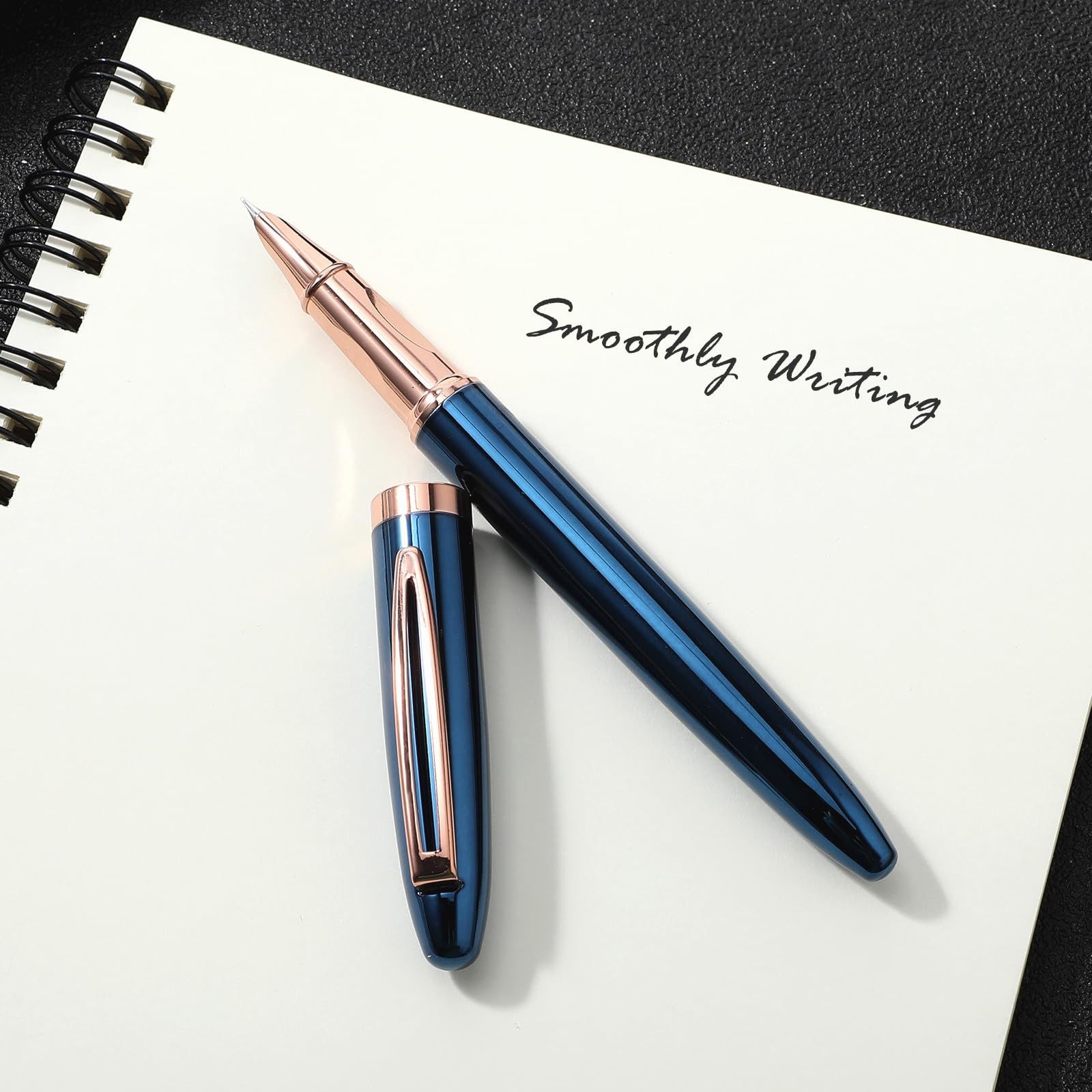 Amaxiu Metal Black Fountain Pen Set, 0.38mm Fine Nib Fountain Pen with 10 3.4…