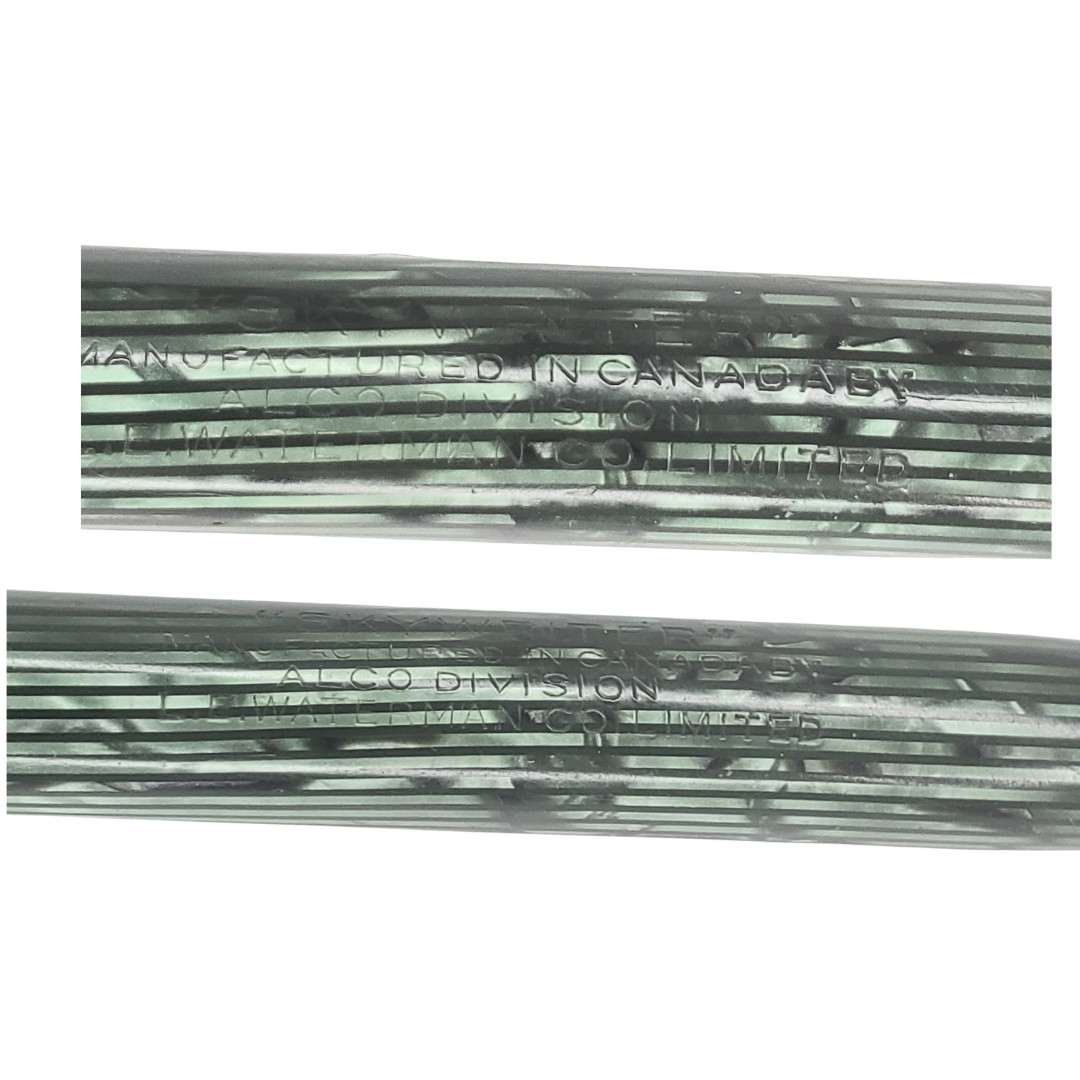 Rare 1st Gen Vintage Waterman Skywriter Striated Green Pen 14Kt Flex Nib Canada