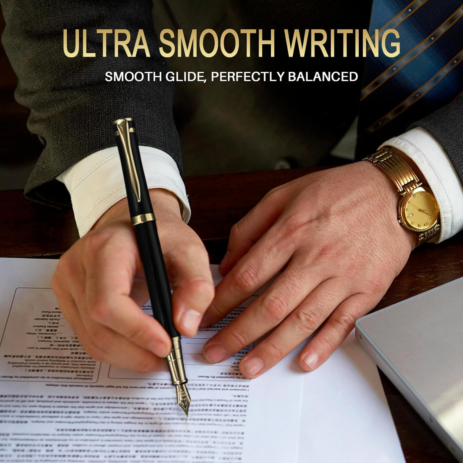 Fountain Pen with Fine Nib | Luxury Black Finish, Smooth Ink Flow, Complete Set