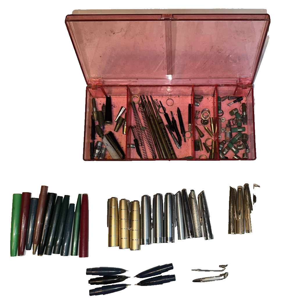Huge 80+ Piece Vtg Waterman Fountain Pen Repair Lot 14K Gold Nibs Caps