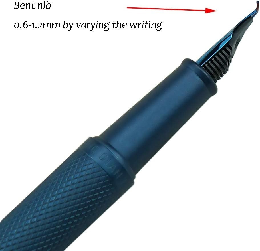 Hongdian Fountain Pen Bent Nib Metal Water Blue Ink 1 Count