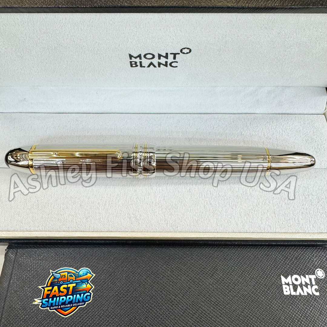 Montblanc Meisterstück Silver Pinstripe Fountain Pen Gold Trim HOT NEW