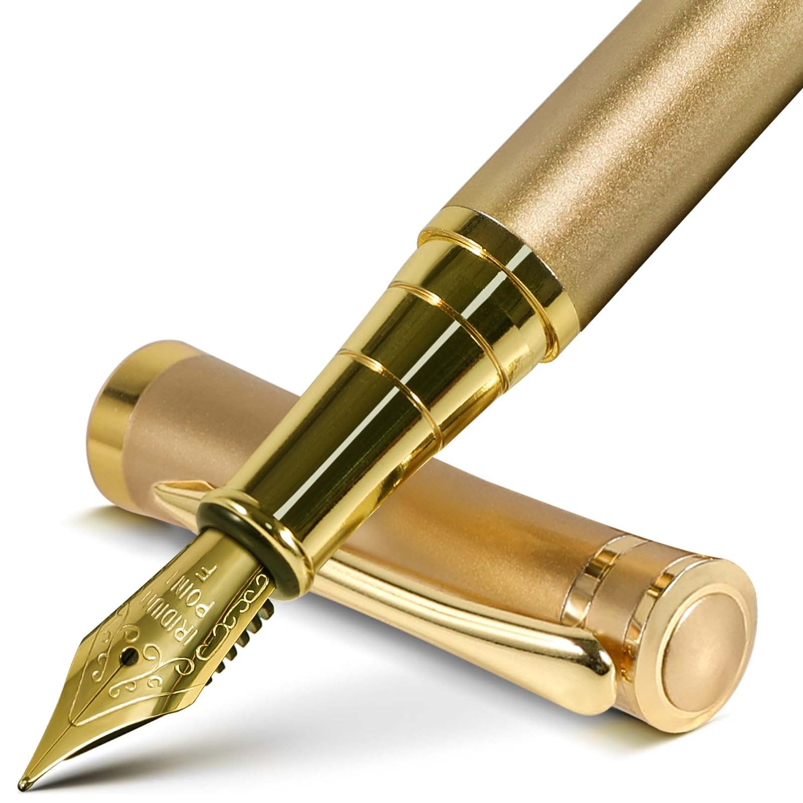 Luxury Gold Fountain Pen Fine Nib Set with Ink Cartridges, Converter & Case
