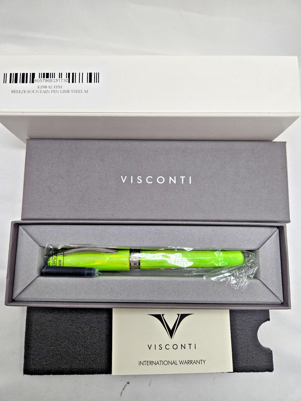 Visconti Breeze Marbled Lime Resin M Nib Fountain Pen+converter