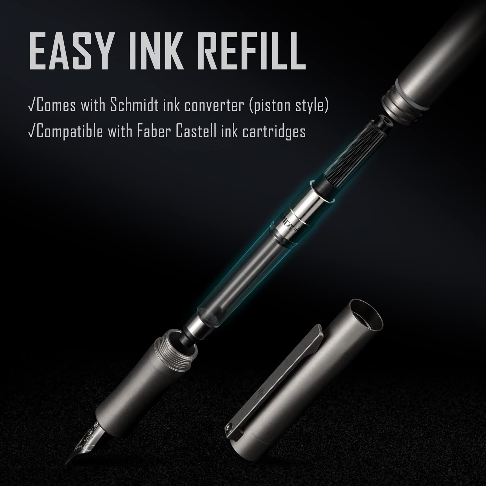 KP02 Fountain Pen Fine Nib with Ink Converter, Titanium Alloy Calligraphy Pen…