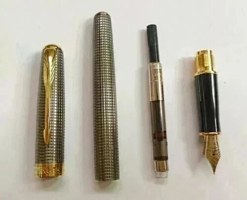 Silver Grid/Gold Clip Parker Sonnet Series Fine (F) Nib Fountain Pen With Box