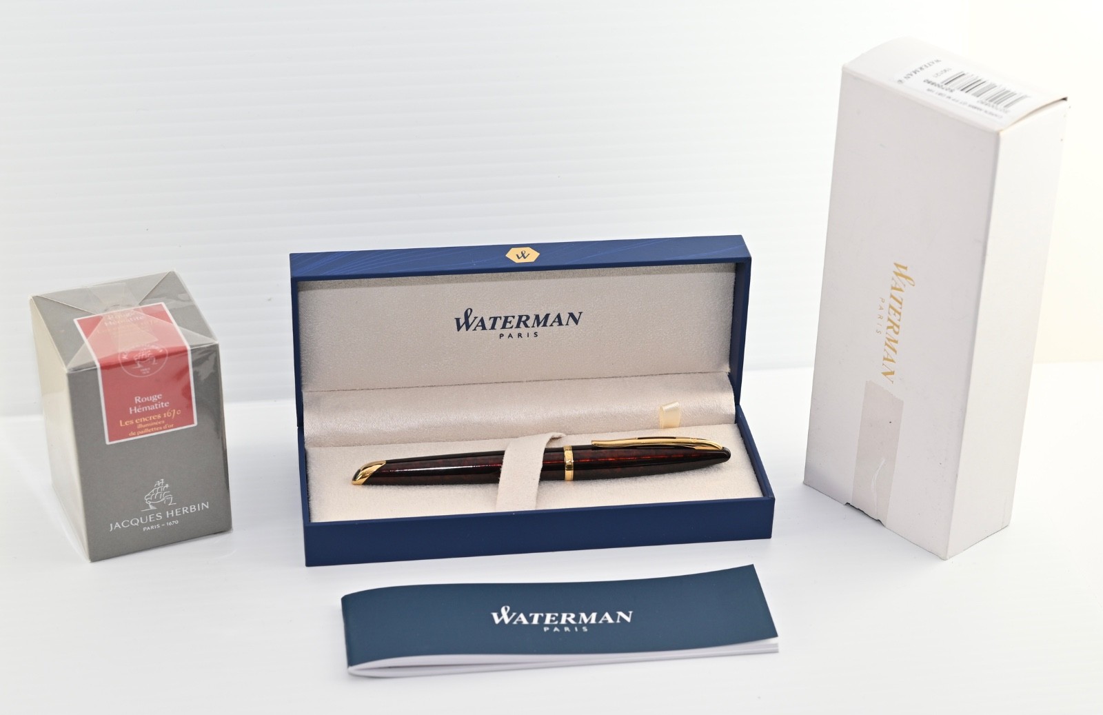 Waterman Carene Black Fountain Pen Med Nib + Lacques Herbin Rouge Hematite Ink