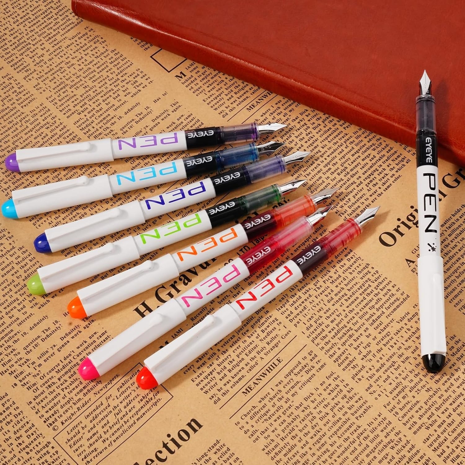 Fountain Pens for Writing, 8 Pack Assorted Colors Fine Point Disposable Fount…