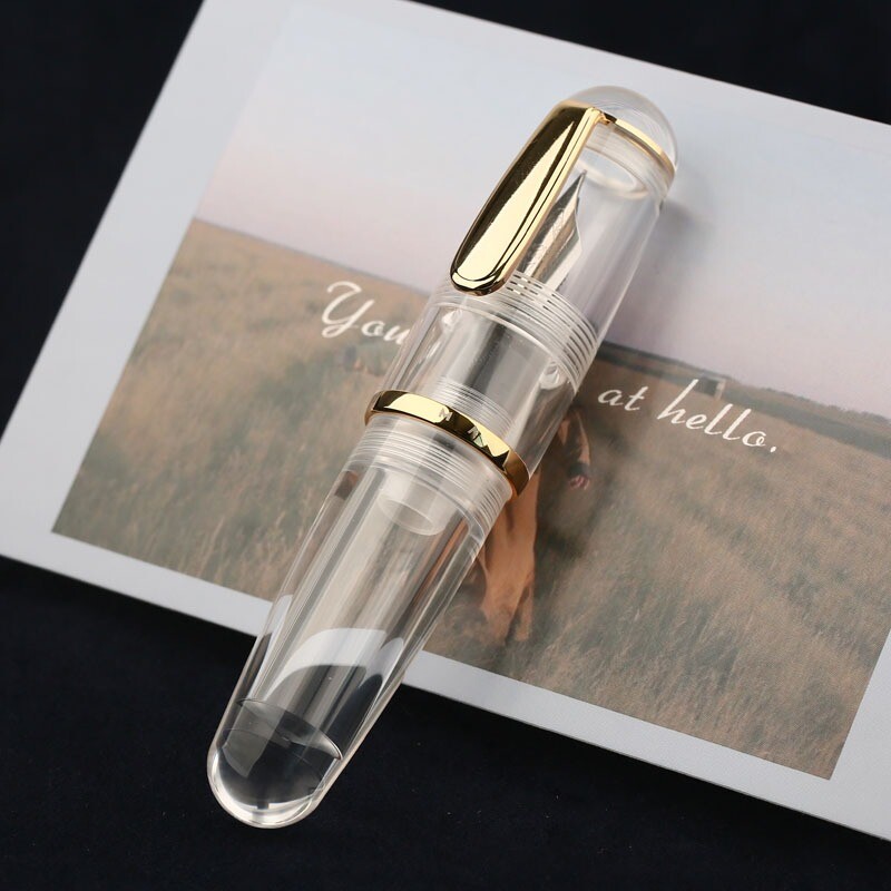 MAJOHN Q1 Clear Resin MINI Short Fountain Pen Golden Clip EF 0.38mm Nib Gift #J