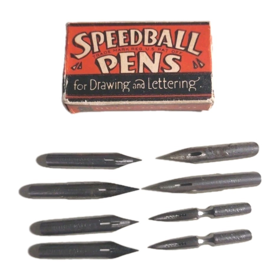 Vintage Speedball Pens Advertising Box With 10 Nibs – Writing Instruments