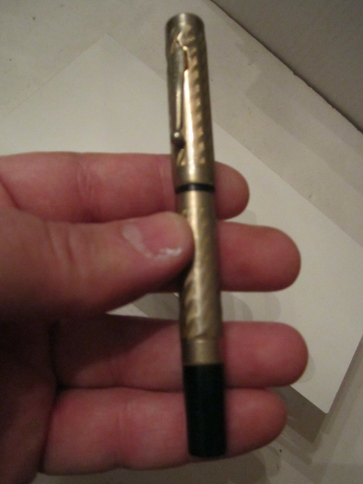 MORRISON FOUNTAIN PEN – 14K GOLD FINISH – UNTESTED – ART DECO DESIGN – 14K NIB