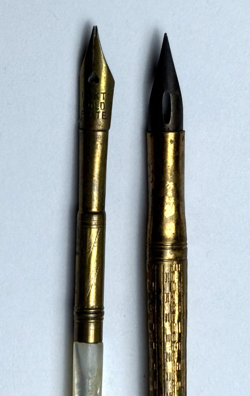 Lot of 2 Antique Fountain Pens Unbranded One States 14k plate