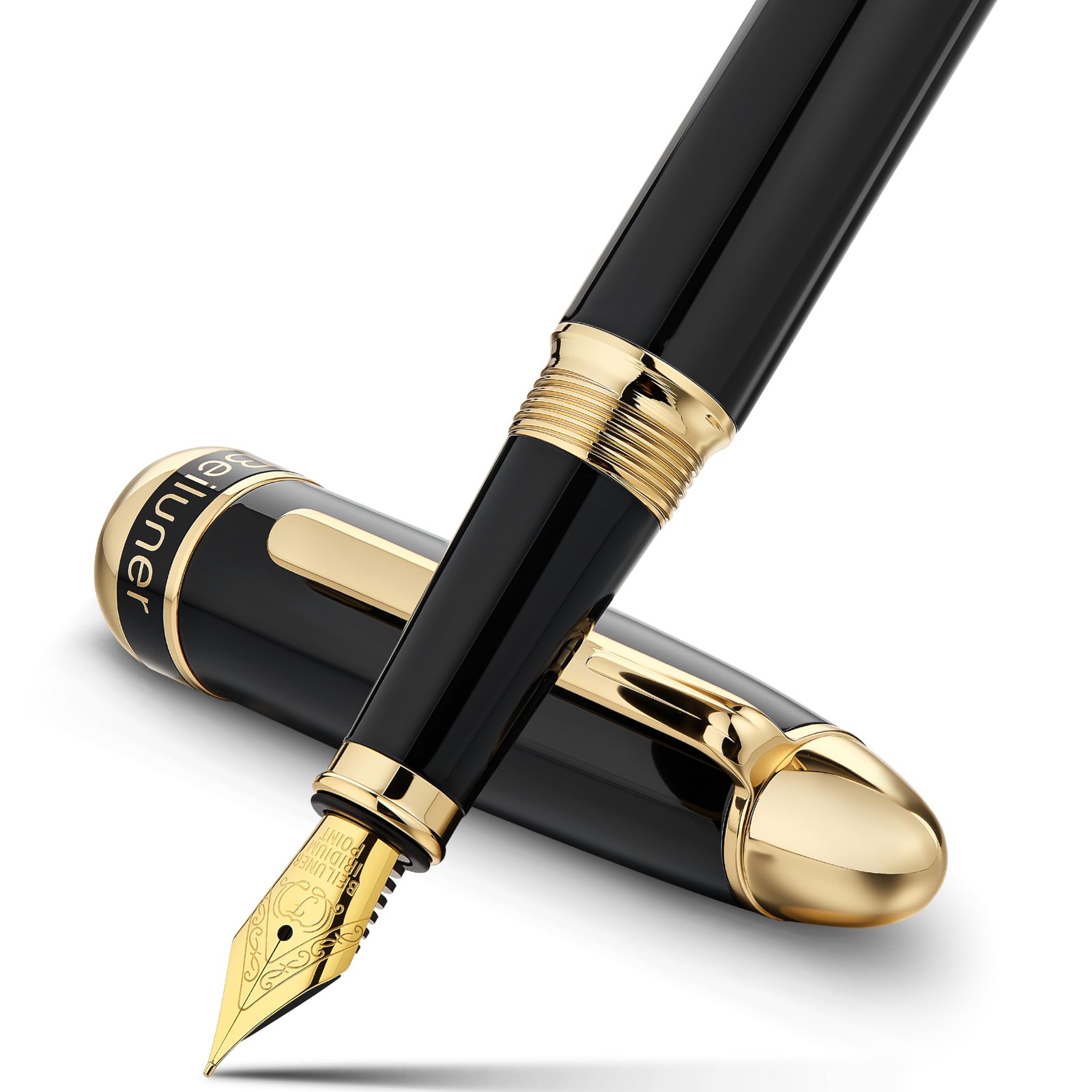 315 Black Luxury Fountain Pen 24K Gold Accents Fine Gilded Nib Ink Converter