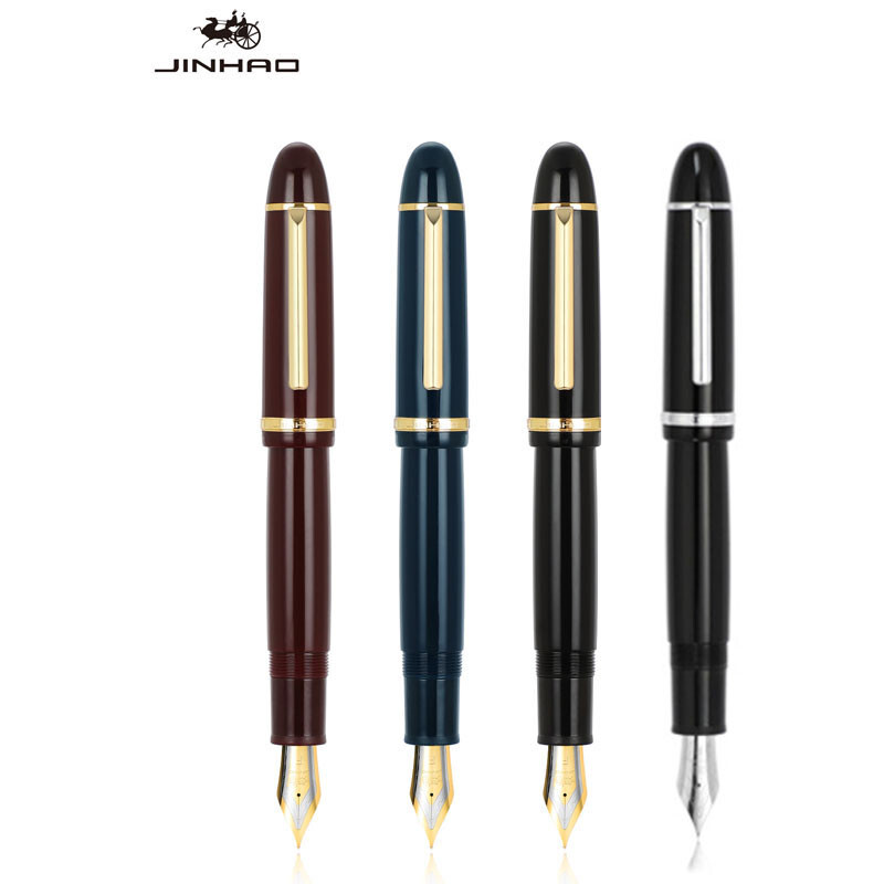 4PCS JinHao X159 Acrylic Black Fountain Pen Gold Clip Extended Fine 0.5mm Nib#MJ