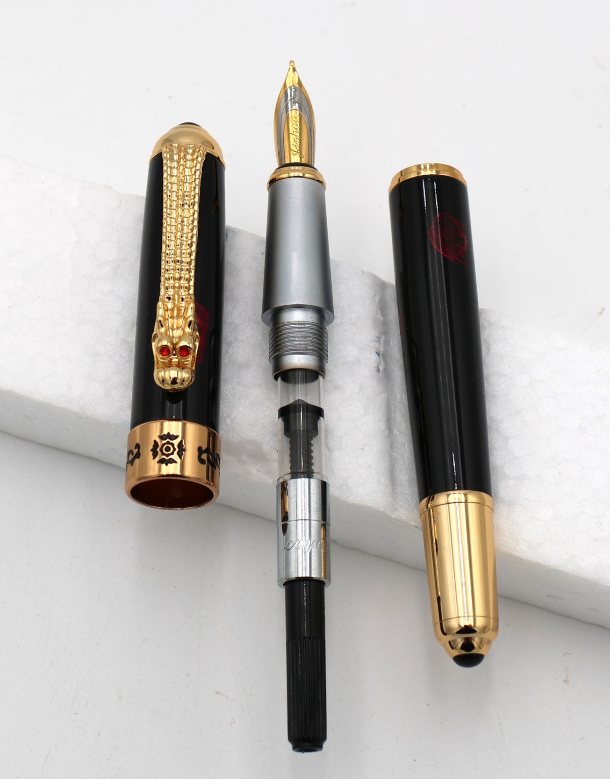 Jinhao Emperor Dragon Fountain Pen – Gold Trim, Red Jewel Eyes, M Nib N.O.S.