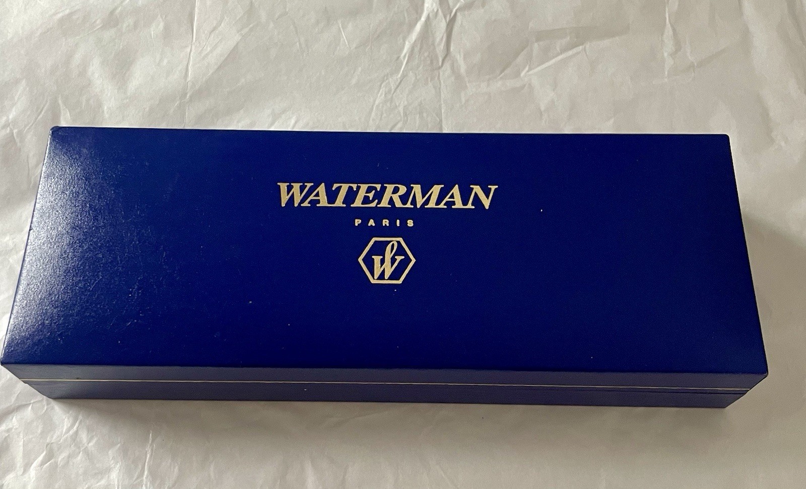 Waterman Paris EMPTY Blue & Gold Writing Satin Lined Case 6 3/4” X 2 5/8” Box