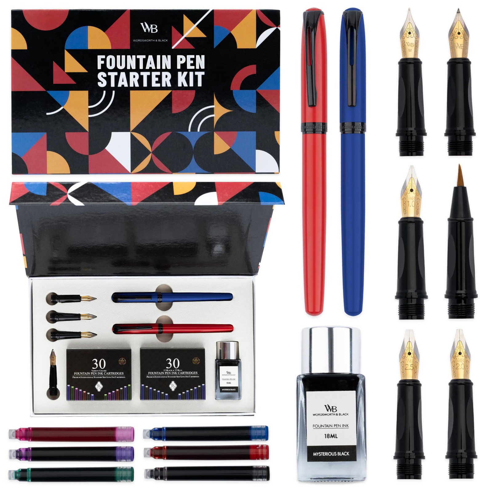 Wordsworth and Black Fountain Pen Set Blue Includes 2 Pens, 18 ML Ink Bottl…